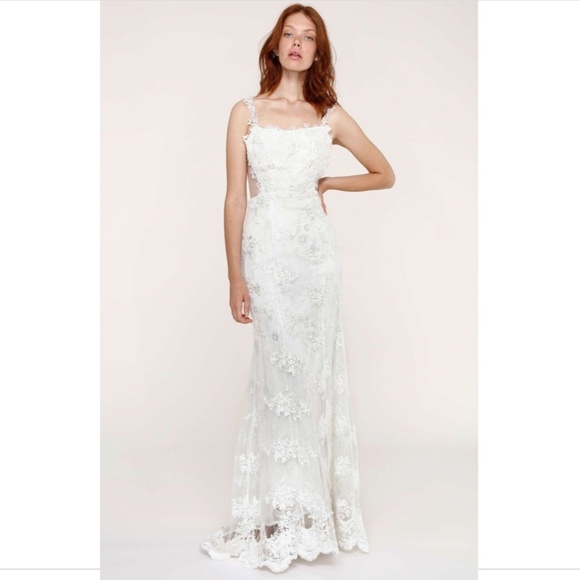 NEW! $748 Heartloom Andie Illusion‎ Side Lace Mermaid Gown Eggshell [ Small ] - Picture 11 of 11